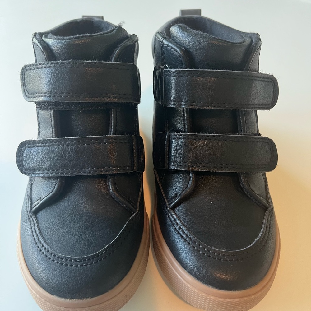 Toddler Xavier High Top Black & Grey Faux Leather Boots